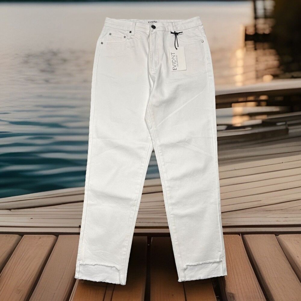 Evidnt Orsay Slim Crop Ankle Jeans 28 (27x25) White Denim Step Fray Hem Womens
